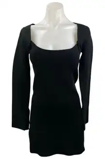 Zara Black Long Sleeve Scoop Neck Thermal Sweater Knit A Line Mini Dress Size M