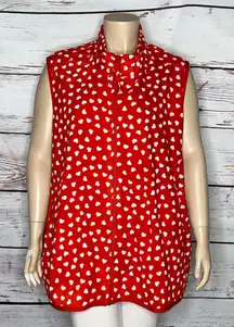 Woman Within Size 34/36 4X Red - White Heart Print Zip Front Fleece Vest Jacket