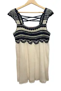 Calypso St. Barth Crochet Gauzy Top Women Size Medium‎ Blue White Boho Tropical