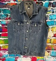 Vintage 2000 Y2K GAP Denim Vest 100% Cotton Double Front Pocket Collar  Medium