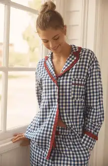 Damson Madder Anthropologie Navy Gingham Red Trim Antonia Pajama Set 6 US NEW