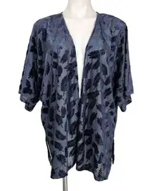 Magnolia South Navy blue feather detail open front short sleeve cardigan Size sm