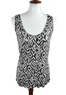 INC Black & White Ikat Sequin Tank Top XL Subtle Boho Sparkle