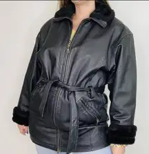 Wilson’s‎ Leather Womens Fur Trimmed Coat Size Small Lined Belted 90s Y2K Winter