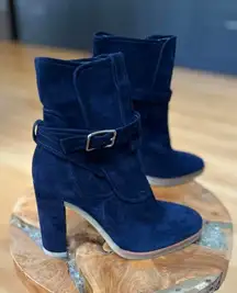 Gianvito Rossi Navy Suede Ankle Adjustable Buckle Boots Sz40