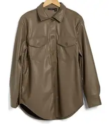 RDI Faux Leather Button-Up Shirt Long Sleeves Taupe Gray Brown L