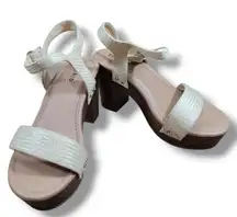 Torrid Shoes Size 9.5WW Jute Double Strap Woodgrain Platform Heel Sandal 4" Heel