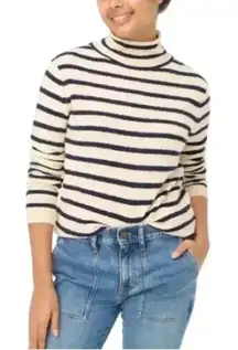 J Crew Mock Neck Sweater Blue and Cream Size Medium