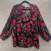 Susan Graver Womens Blouse Size 1X Fairy Floral Ruffle Sheer Romantic Bohemian‎