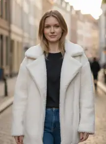 NWT C& C California White Teddy Faux Fur Sherpa Cozy Coat XL Ivory white