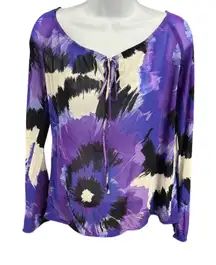 Karen Kane Women's Purple Floral Print Long Sleeve Tie Neck Blouse Size M