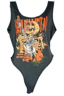 Romwe XL Black Heavy‎ Metal Graphic Bodysuit Skull Grunge Halloween Spooky Biker