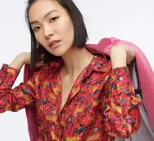 J Crew Collection Silk Twill Button Up Shirt in Jungle Cat Floral Print Size 4