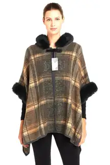 Anthropologie NWT Northern Angel Faux Fur Hooded Poncho Cardigan Sweater