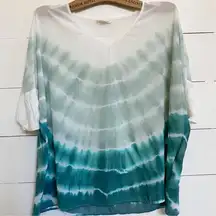 Tribal Jeans Sheer Tie Dye Dip Kaftan blouse SZ M Ocean sea