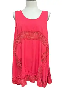 Easel Flowy Lace Sleeveless Top Red Large