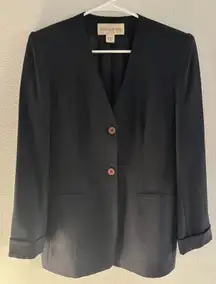 Vintage Jones New York 100% Silk Blazer Women 4 Navy Jacket Oversized Preppy 90s
