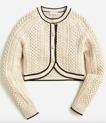J Crew Cropped Cable-Knit Sweater Lady Jacket Women’s Size Medium Black Trim EUC