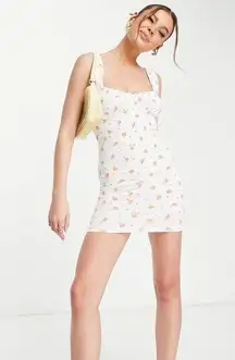 NWT $35 • ASOS Design • Mini Dress • Sleeveless • White Red Floral • Bow • Sz 10