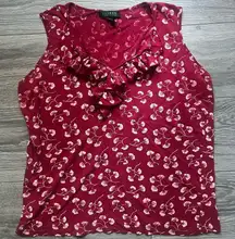 Lauren Ralph Lauren Red Cream Floral Ruffle Sleeveless Top Size XL Work Casual