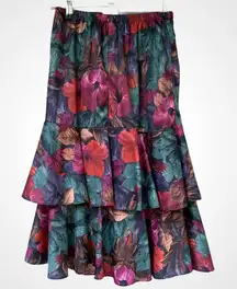VINTAGE Layered Ruffle Skirt‎ Jewel Tones Elastic