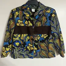 Harve Benard Cotton Jacket Colorful‎ Blazer Size 10 Blue Yellow Black Formal