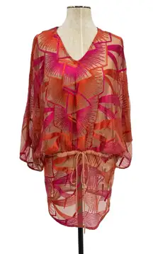 Jen's‎ Pirate Booty Cover-Up Top Sheer Embroidered Pink Orange Size XS/Small