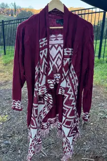 Almost Famous Burgundy Tribal Print Cardigan 3X 
