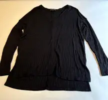 Gibsonlook‎ Womens Black Waffle Knit V-Neck Long Sleeve Top Size XS