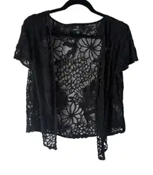 Ronni Nicole Y2k Floral Lace Black Open Front Cardigan Top S Whimsigoth Cottage
