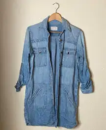 Denim Button-Up Dress With Mid Sleeve & Pockets ( 1 )