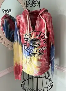 Ron Jon Womens  Surf Shop Tie Dye Burnout Rainbow Hoodie Orange Beach Size M