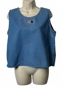 Vintage Christopher & Banks‎ Star Patched Sleeveless Denim Top