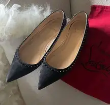 Christian Louboutin Anjalina Flats Studded Black Suede with Dustbag