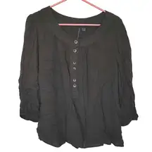 Preswick & Moore Rayon Size Large L Dark Green Flowy Button Blouse Whimsy Goth