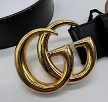 Gucci Authentic GG Marmont Wide Leather Black Belt 85 Preowned