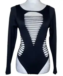 Roma Concept Women's Black Sexy Cutout Long Sleeve Bodysuit Sz Sm/Med