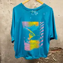 Vintage 1980s  Teal Blue Boxy Distressed Double Sided T-Shirt XL