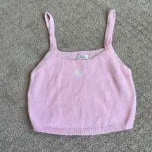 NEW Ardene Pink Tank Top Embroidered Daisy Spaghetti Strap Fuzzy Size Small