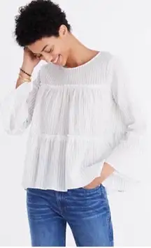 Madewell Womens White Haysboro Striped Bell Sleeve Crewneck Tiered Top Small