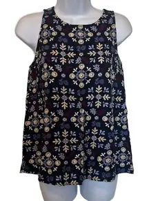 Ann Taylor Factory XS Blue Purple Floral Linen Blend Flowy Top Workwear Office