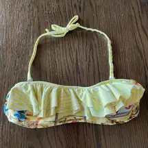 Ocean Pacific Tropical Yellow Ruffle Swim Top, Small