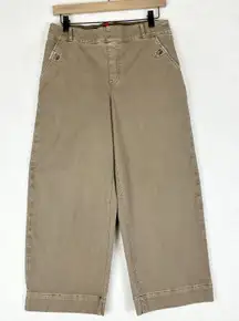 Spanx Twill Cropped Wide Leg Pant Size Large Petite Stretch Khaki Tan Pull On