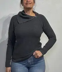 White House Black Market Gray Ribbed Zip Up Cowl Neck Sweater Sz M