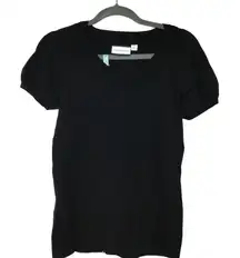 Croft & Barrow Knit Top Short Sleeve Ruffle Neck Black Blouse‎ Size S (130)