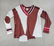 BDG UO Frazier Sweater M White Red Stripe Asymmetric Patch Waffle Knit Acadamia