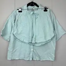 Stars Above Pajama Set Shorts Button Up Short Sleeve Top Baby Blue Cotton Gauze