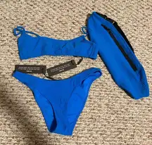 NWT Triangl Maci-Arles Rib Ribbed Bikini Top Blue with Belt Bag- Size XS Small