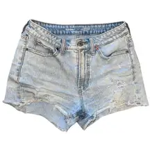 Light wash distressed denim shorts