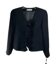 Tahari Arthur S Levine Women's Black Ruffle Career Blazer Jacket 12‎